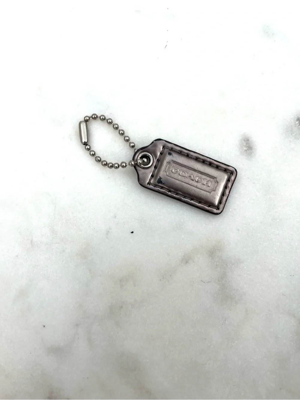 COACH Shiny Patent Leather Hang Tag, Gray Silver